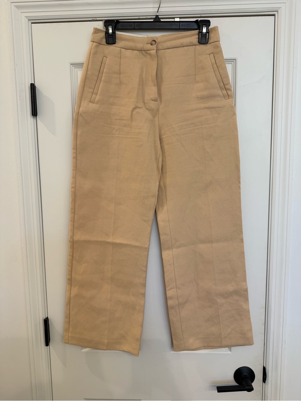 Sezane Tan Camel Beige Linen Blend Trousers Pleated Pants size 36 US 4 Small